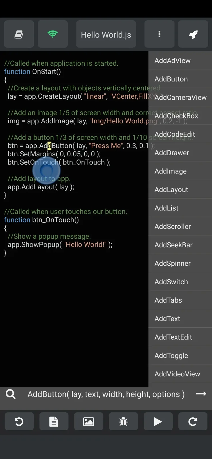 DroidScript: JS and Python IDE screenshot 2