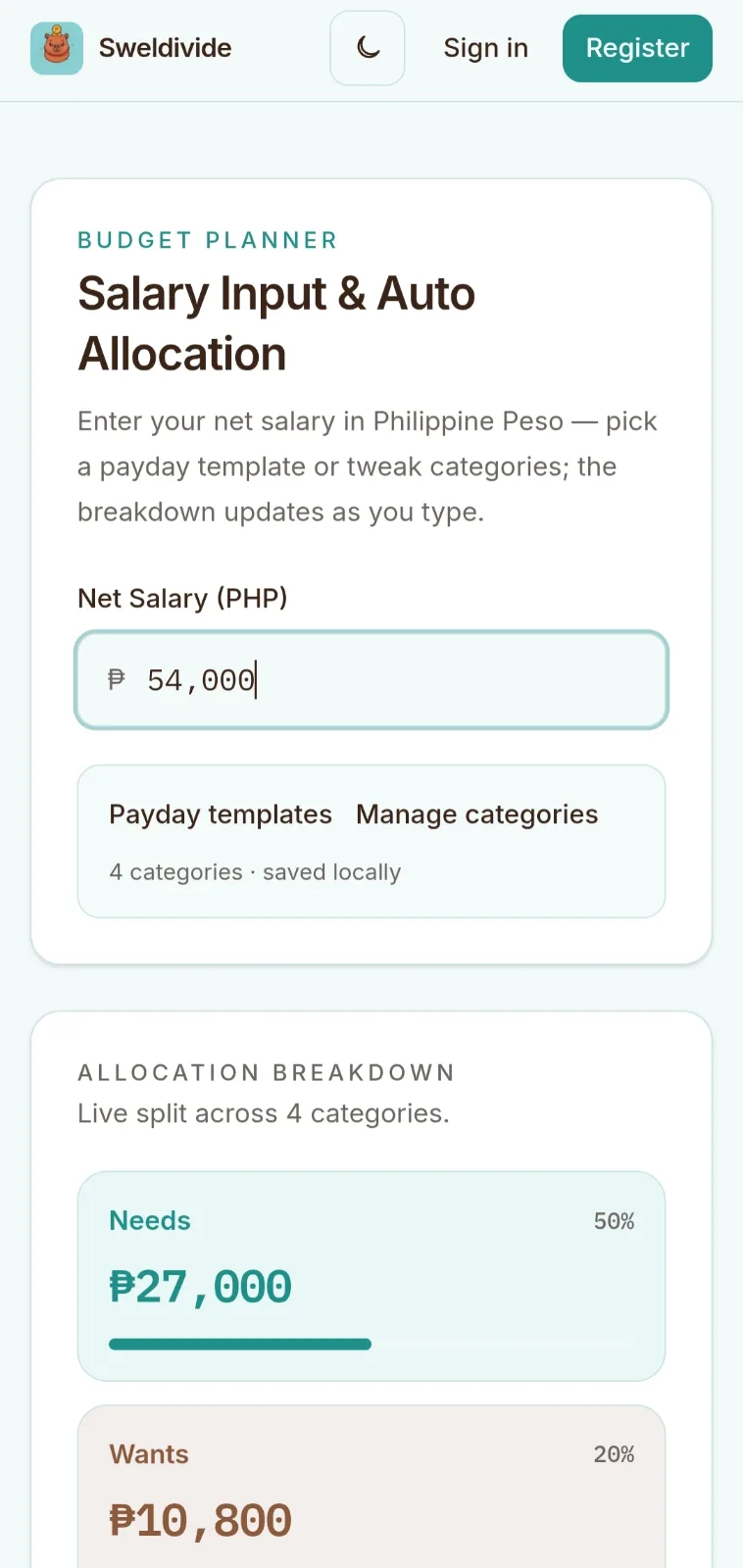Sweldivide screenshot 1