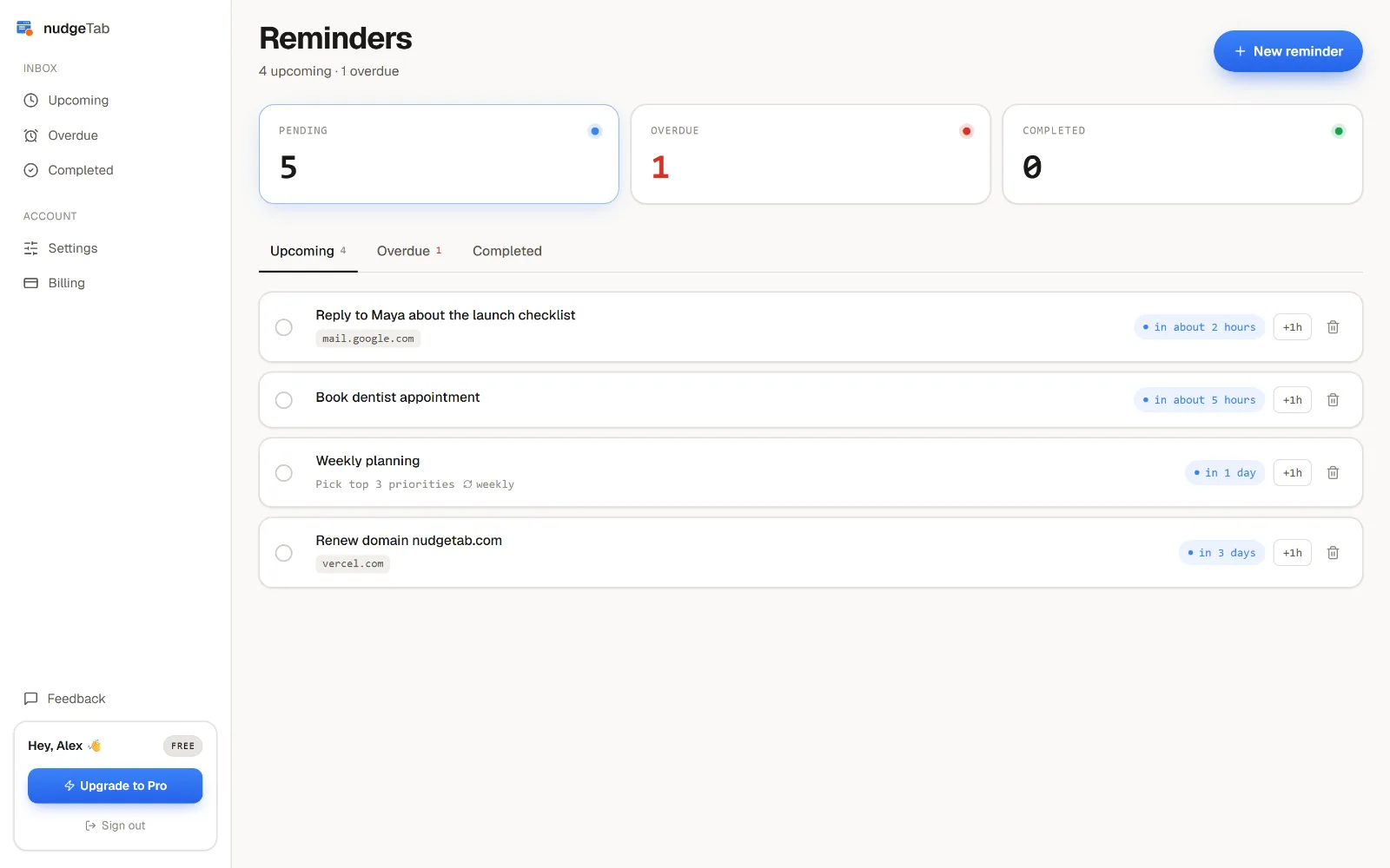 nudgeTab screenshot 1