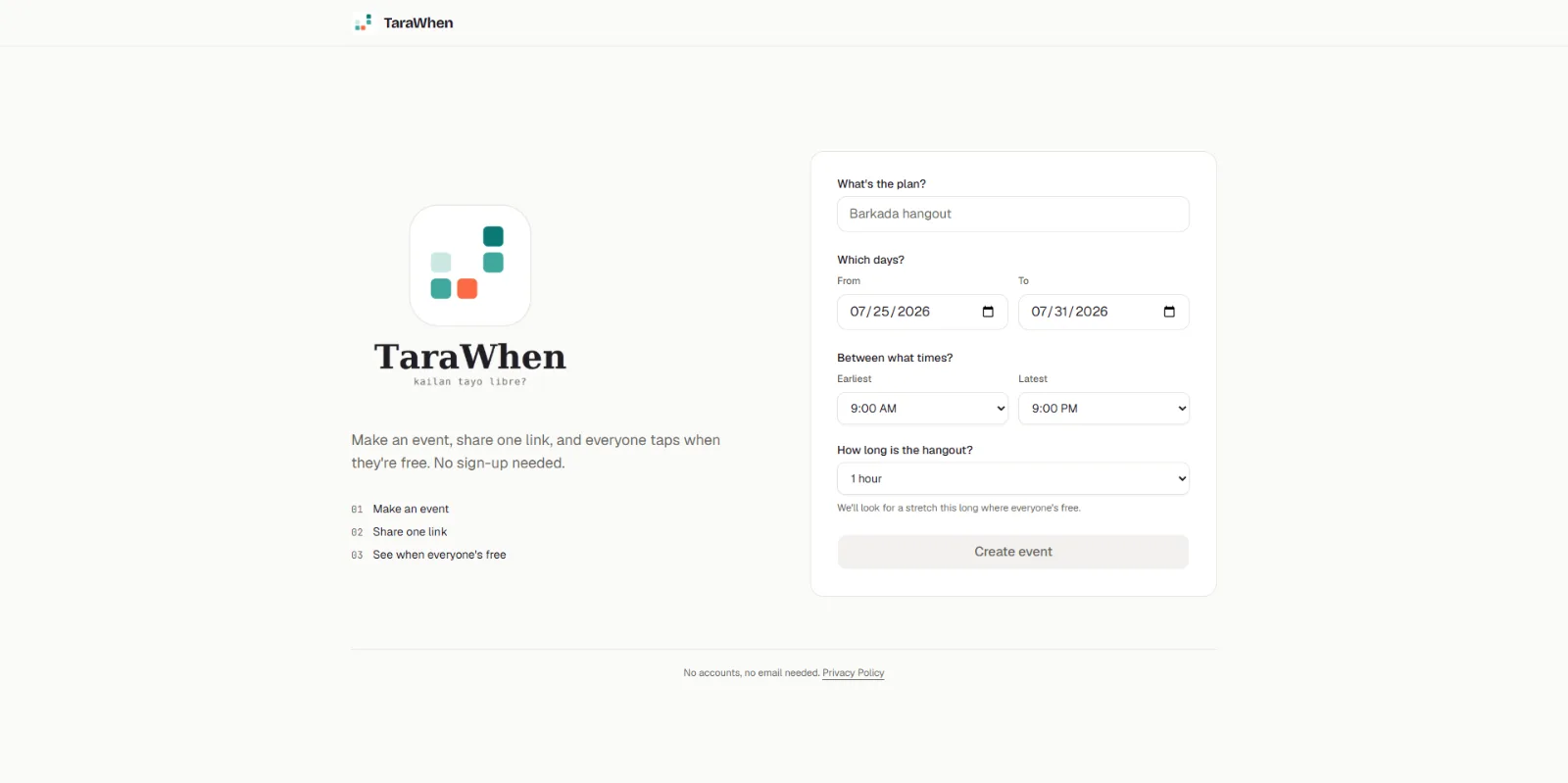 TaraWhen screenshot 1