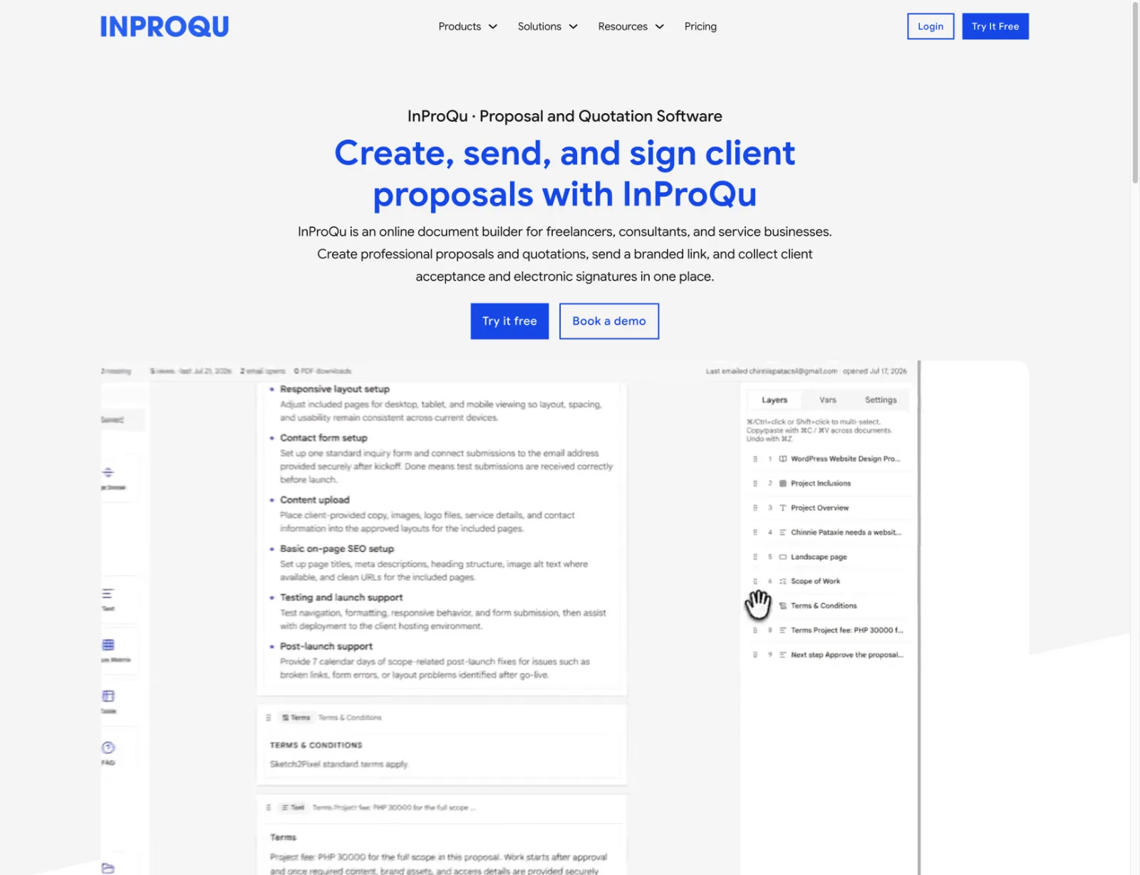 InProQu · Proposal and Quotation Software screenshot 1
