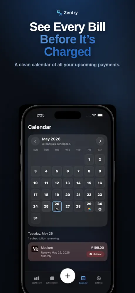 Zentry: Subscription Tracker screenshot 1