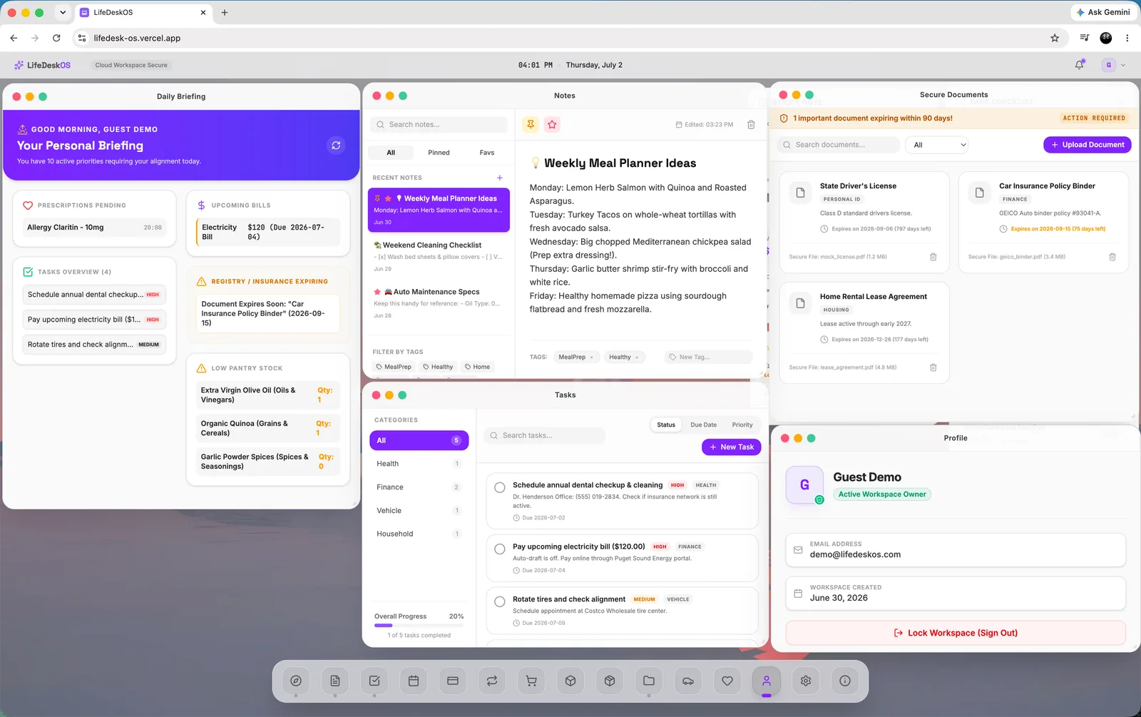 LifeDeskOS screenshot 2