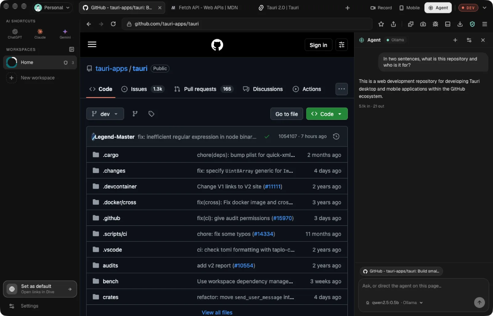 DIVE - Browser for Devs screenshot 1