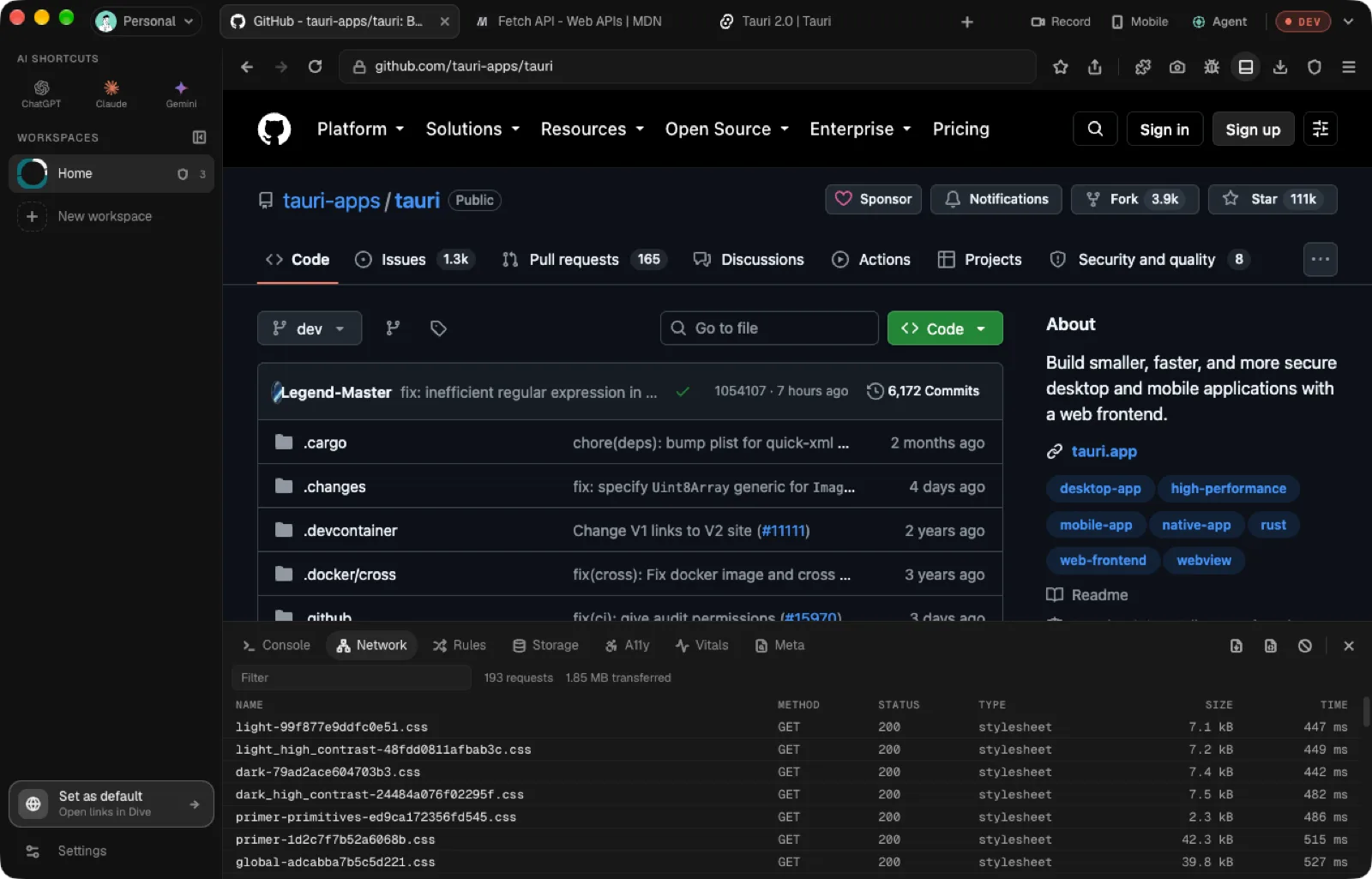 DIVE - Browser for Devs screenshot 3