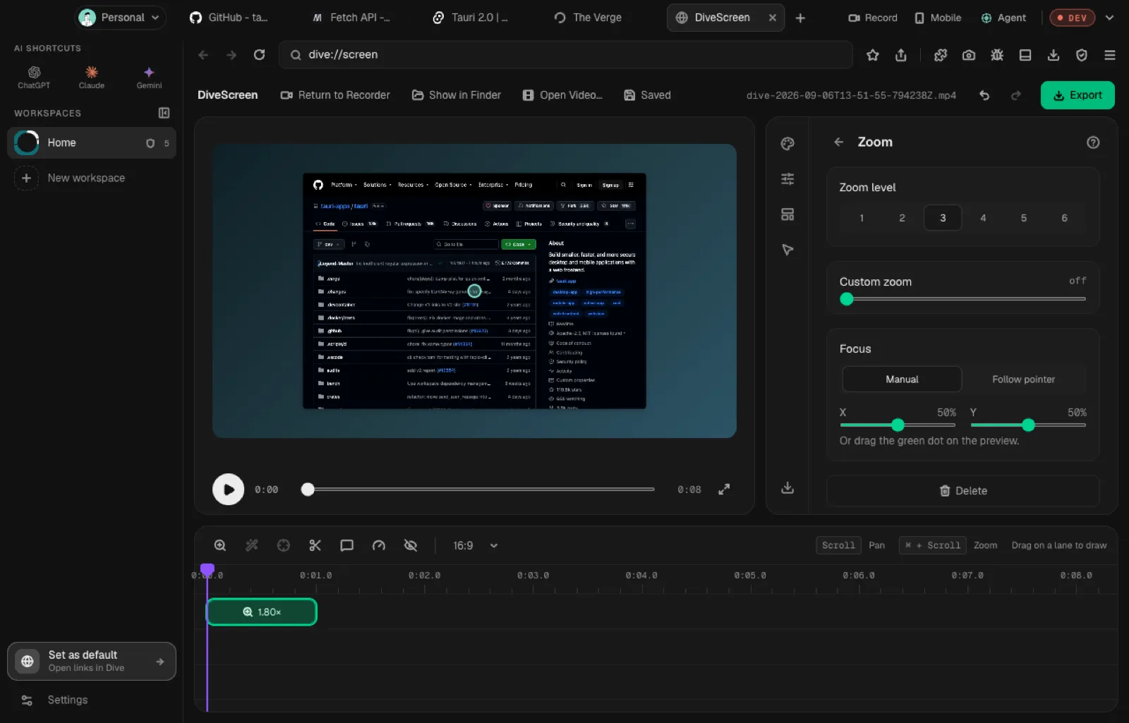 DIVE - Browser for Devs screenshot 2